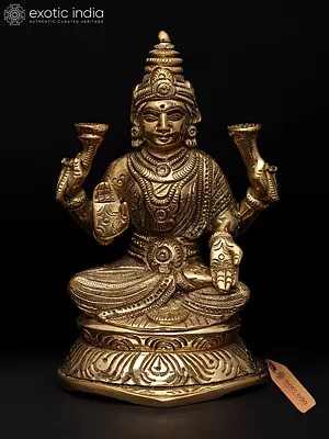 5" Small Goddess Lakshmi with Four Arms | Brass Sculpture