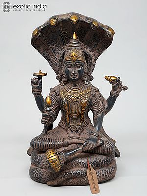 12" Four Armed Lord Vishnu Seated on Sheshnag | Brass Statue | Handmade | Made In India