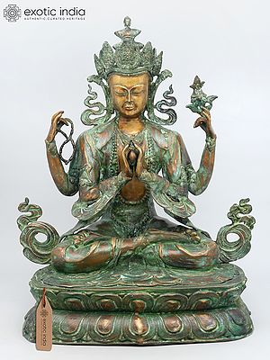 28" Tibetan Buddhist Deity - Chenrezig (Four Armed Avalokiteshvara) | Brass Statue