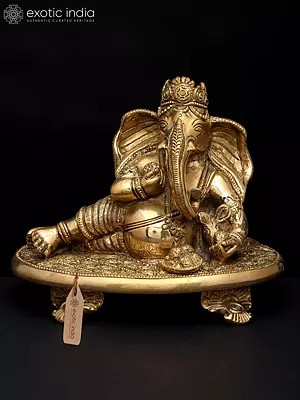 6" Lord Ganesha - The Auspicious Resting Form | Brass Sculpture