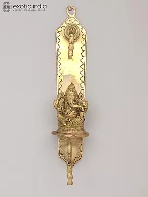 9" Traditional Wall Mounted Ganesha Oil Lamp With Bell in Brass