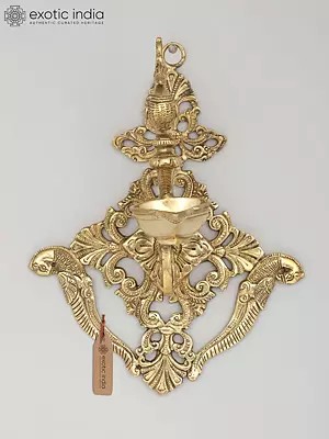 10" Peacock Design Wall Hanging Traditional Diya in Brass