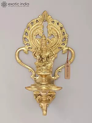 11" Goddess Lakshmi Wall Hanging Oil Lamp in Brass