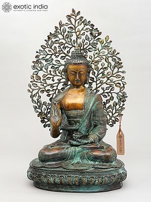 20" Lord Buddha Preaching in the Backdrop of Bodhi Tree | Brass Statue