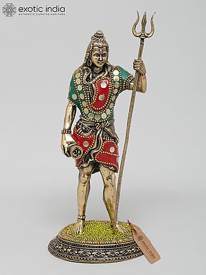8" Superfine Standing Lord Shiva | Brass Statue with Inlay Work