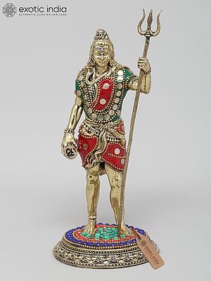 8" Superfine Trishul Dhari Mahadev | Brass Statue with Inlay Work
