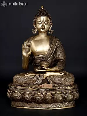 36" Large Sitting Lord Buddha in Vitark Mudra | Brass Statue