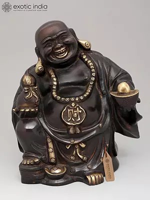9" Auspicious Laughing Buddha for Wealth & Prosperity | Brass Statue