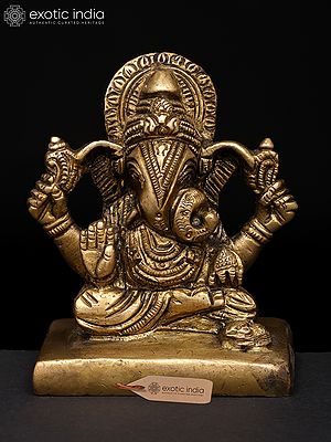 3" Small The Divine Form of Ganesha with Modak and Mouse | Brass Figurine