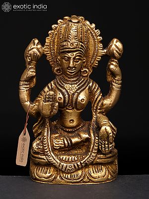 3" Small Divine Lakshmi in Seated Pose with Blessing Hand Gesture | Brass Sculpture