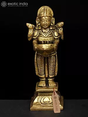 4" Small Deeplakshmi Oil Lamp for Auspicious Benefit | Brass Figurine