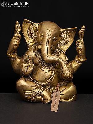 4" Small Divine Ganesha with Four Arms – The Remover of Obstacles | Brass Idol