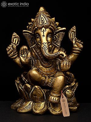 4" Small Lord Ganapati on Lotus Pedestal – Symbol of Purity and Wisdom | Brass Sculpture