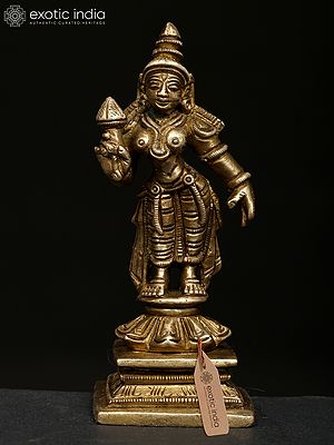 3" Small Goddess Parvati Standing on Lotus Pedestal - Symbol of Grace and Strength | Brass Idol