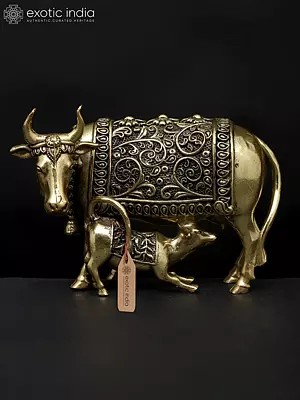 3" Superfine Cow With Calf - Symbol of Prosperity and Nurturing | Brass Idol