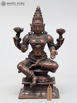 4" Small Four Armed Blessing Goddess Lakshmi | Copper Statue
