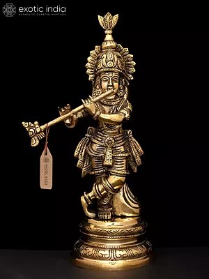 10" Brass Fluting Lord Krishna | Brass Statue
