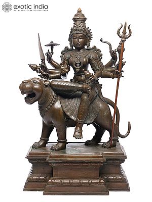 A Nearly Perfect Statue of Goddess Durga: Large Size Panchaloha Bronze Statue