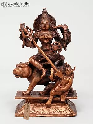 5" Small Mahishasuramardini (Goddess Druga) | Copper Statue