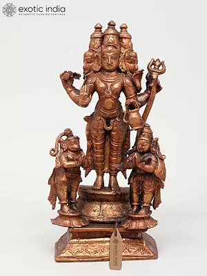 7" Tridev with Garuda and Hanuman | Copper Statue