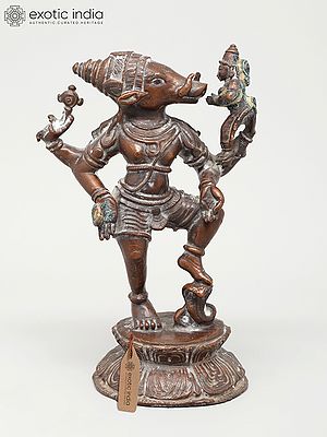 7" Standing Lord Varaha with Bhudevi | Copper Statue