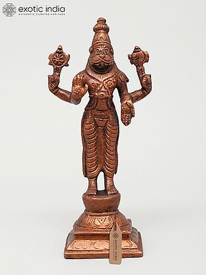 5" Small Standing Lord Narasimha in Blessing Gesture | Copper Statue