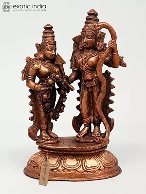 7" Ram Sita Vivah - Goddess Sita Offering Garland to Lord Rama | Copper Statue