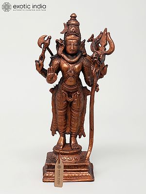 6" Small Standing Lord Shiva in Blessing Gesture | Copper Statue