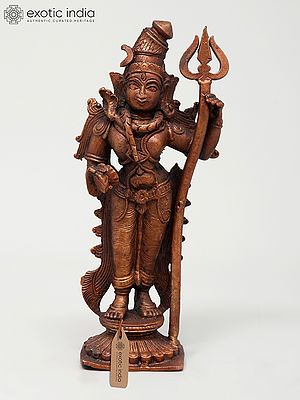 7" Standing Lord Shiva Holding Trident and Damaru | Copper Statue