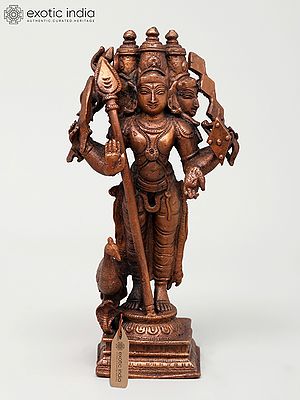 6" Small Three Headed Standing Lord Murugan (Karttikeya) | Copper Statue