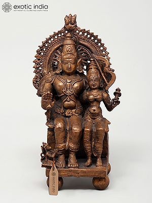 6" Small Lord Rama and Sita Seated on Kirtimukha Throne | Copper Statue