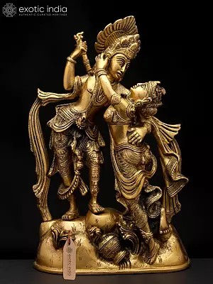 11" Divine Love - Radha Krishna in Graceful Pose | Brass Statue