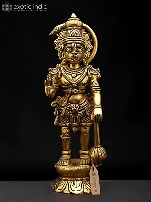10" Standing Lord Hanuman in Blessing Gesture | Brass Statue