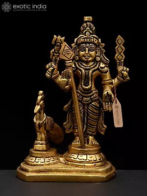 5" Small Standing Lord Murugan with Peacock | Brass Statue