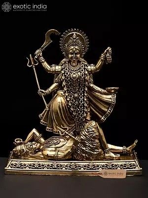 5" Small Superfine Goddess Kali Standing on Lord Shiva | Brass Statue