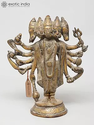 9" Standing Ten Armed Panchamukhi Lord Hanuman | Brass Statue