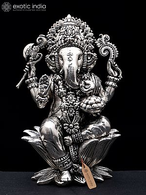 4" Small Superfine Four Armed Blessing Lord Ganesha | Silver Plated Brass Statue