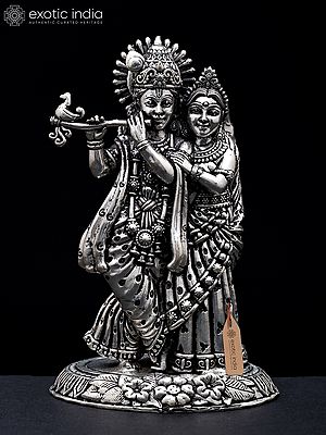 4" Small Superfine Standing Radha Krishna | Silver Plated Brass Statue