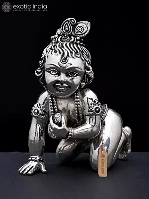 4" Small Superfine Laddu Gopal (Baby Krishna) | Silver Plated Brass Idol