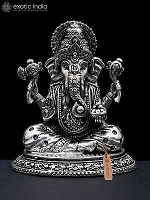 2" Small Superfine Chaturbhuja Lord Ganesha | Silver Plated Brass Idol