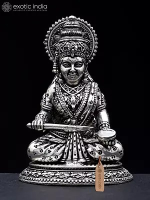 3" Small Superfine Goddess Annapurna - Hindu Goddess of Food and Nourishment | Silver Plated Brass Statue