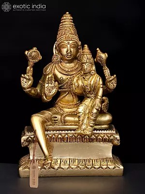 6" Small Lord Vishnu Brass Statue with Goddess Lakshmi