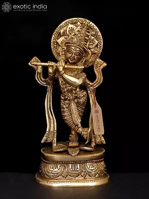 6" Murali Manohar Krishna Statue In Brass | Handmade | Made In India