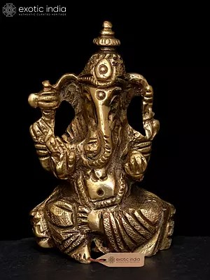 2'' Small Seated Ganesha Brass Statue