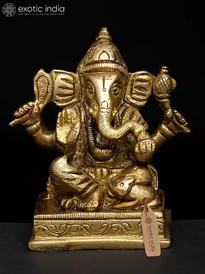 3'' Small Brass Shri Ganpati Idol Seated
