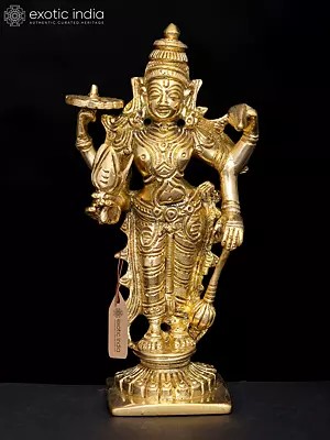6'' Standing Lord Perumal (Vishnu) With Mace | Brass