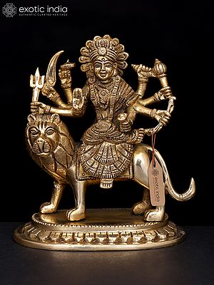 5" Small Brass Eight-Armed Goddess Durga Statue | Handmade