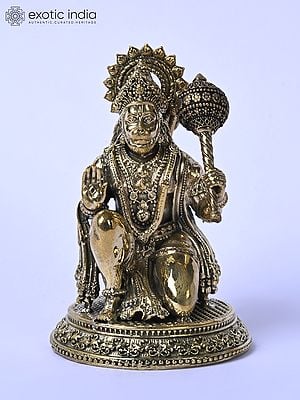 Small Fine Quality Sitting Lord Hanuman Idol in Blessing Gesture | Brass Statue