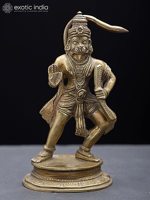 5" Small Standing Lord Hanuman Idol in Blessing Gesture | Hoysala Art Bronze Statue