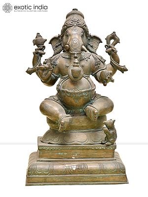 16" Sitting Four-Armed Lord Ganesha | Madhuchista Vidhana (Lost-Wax) | Panchaloha Bronze from Swamimalai